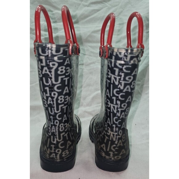 Nautica Kids’ Rain Boots – Size 5 | Alphanumeric Pattern With Red Handles - Picture 3 of 7